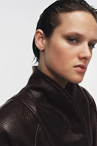 ZW COLLECTION FAUX LEATHER BELTED JACKET