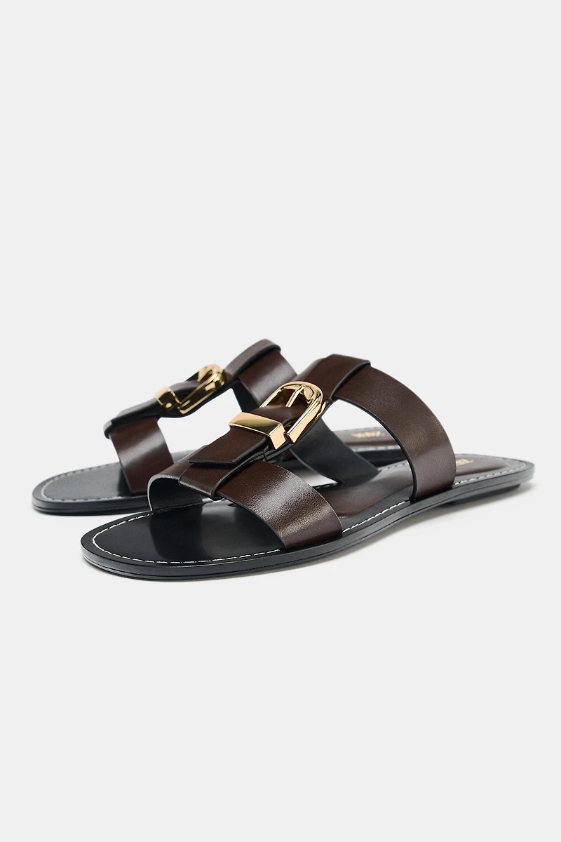 DOUBLE STRAP BUCKLE FLAT SANDALS