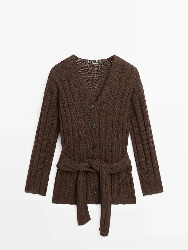 Knit cardigan with waist detail