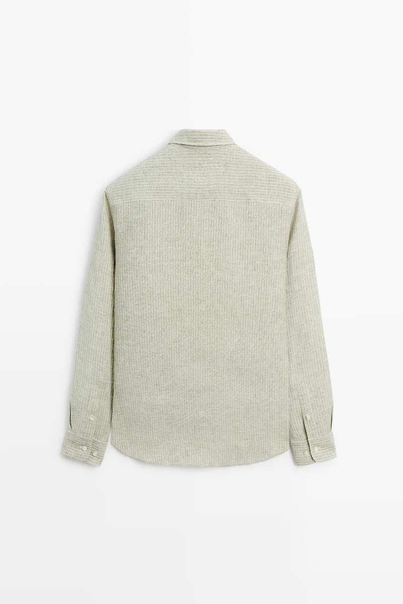 100% linen regular fit striped shirt