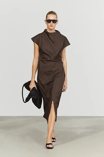 Robe drapée en popeline 100 % coton