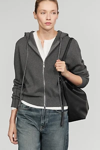 Cotton blend knit hooded cardigan