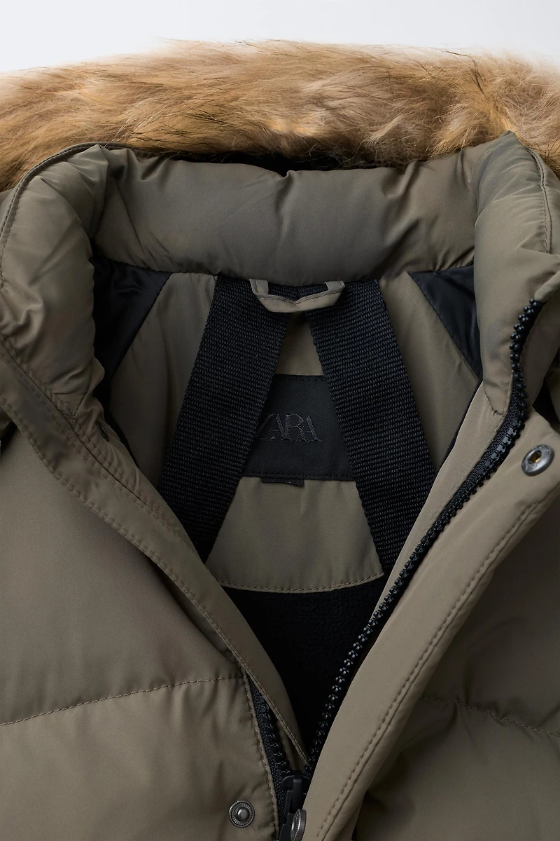 LONG DOWN FEATHER WATER REPELLENT AND WIND RESISTANT PUFFER COAT