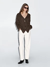 Wool blend cable-knit cardigan