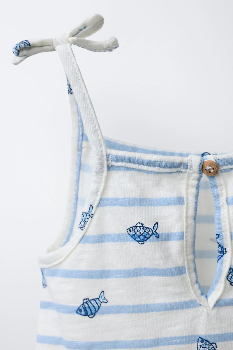 STRIPED AND FISH PRINT ROMPER