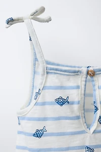 STRIPED AND FISH PRINT ROMPER