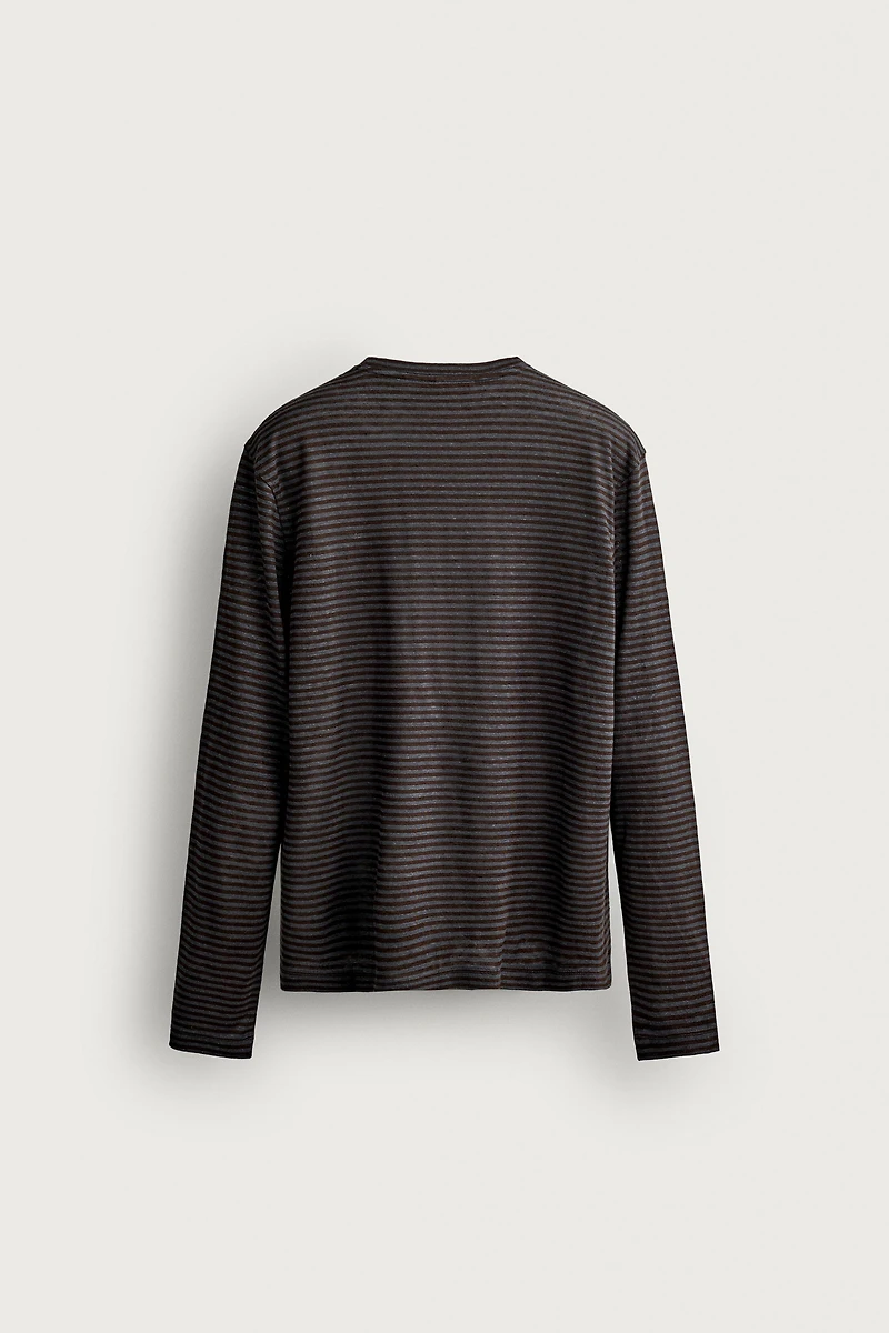 HEMP AND VISCOSE STRIPED JACQUARD T-SHIRT