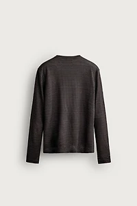 HEMP AND VISCOSE STRIPED JACQUARD T-SHIRT