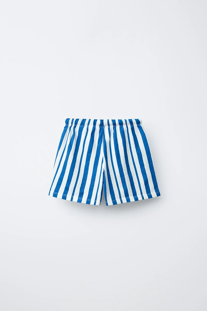 SHORT À RAYURES ET TEXTE BRODÉ