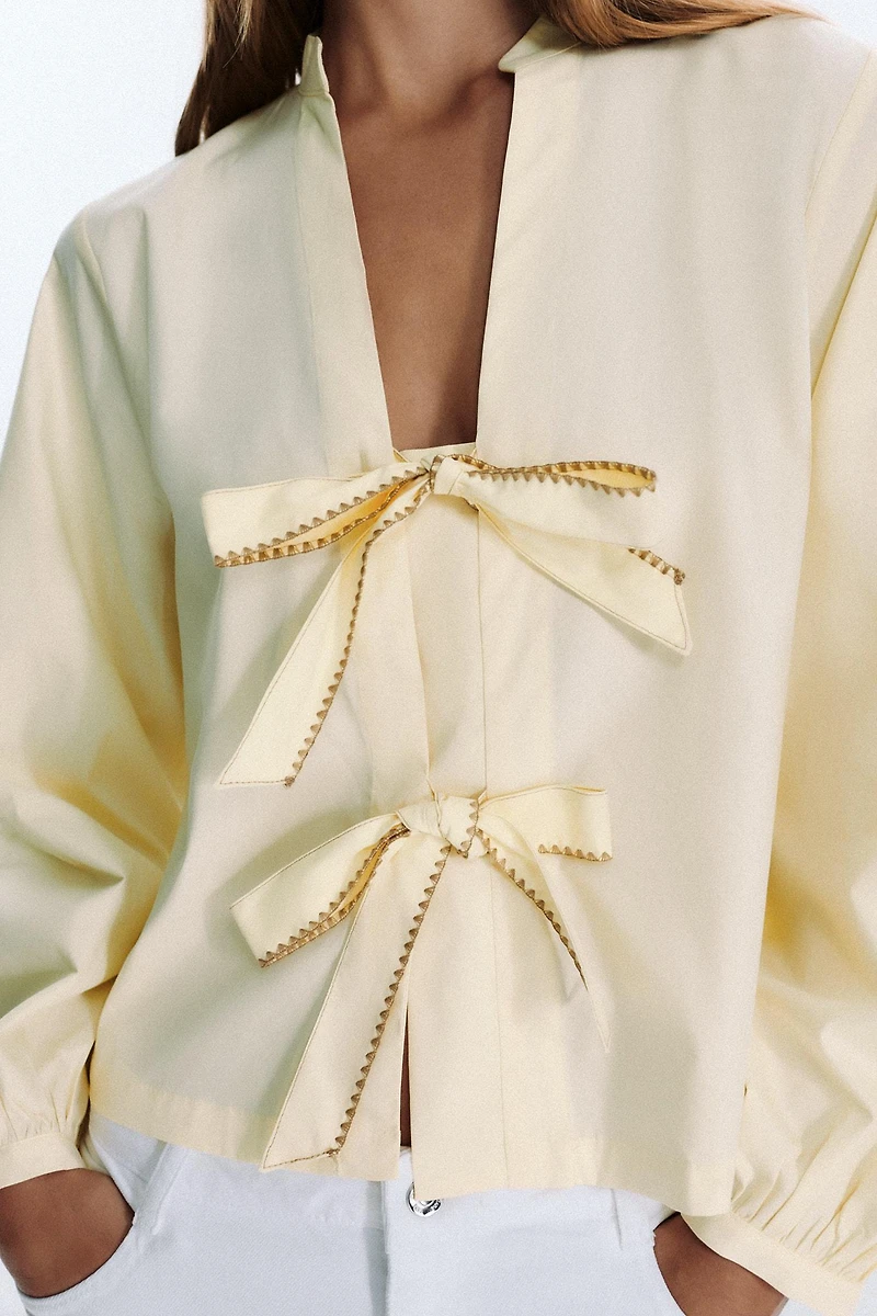 CHEMISE POPELINE RAYURES LACETS