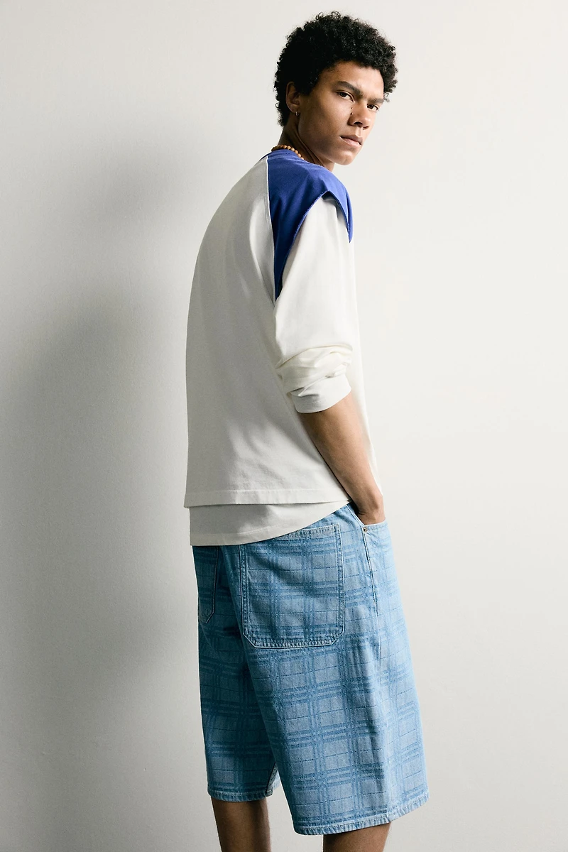PRINTED WASHED DENIM JORTS