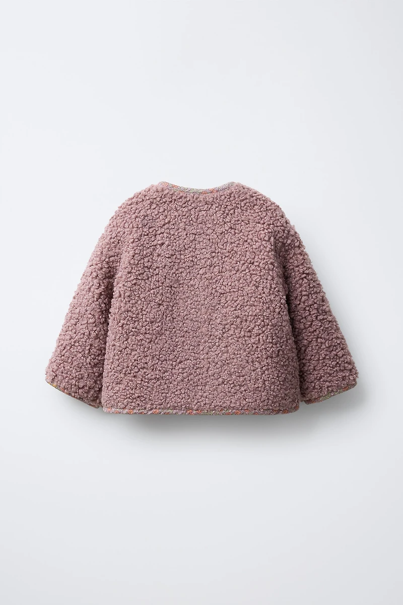 LINED FLEECE COAT WITH FLOWERS