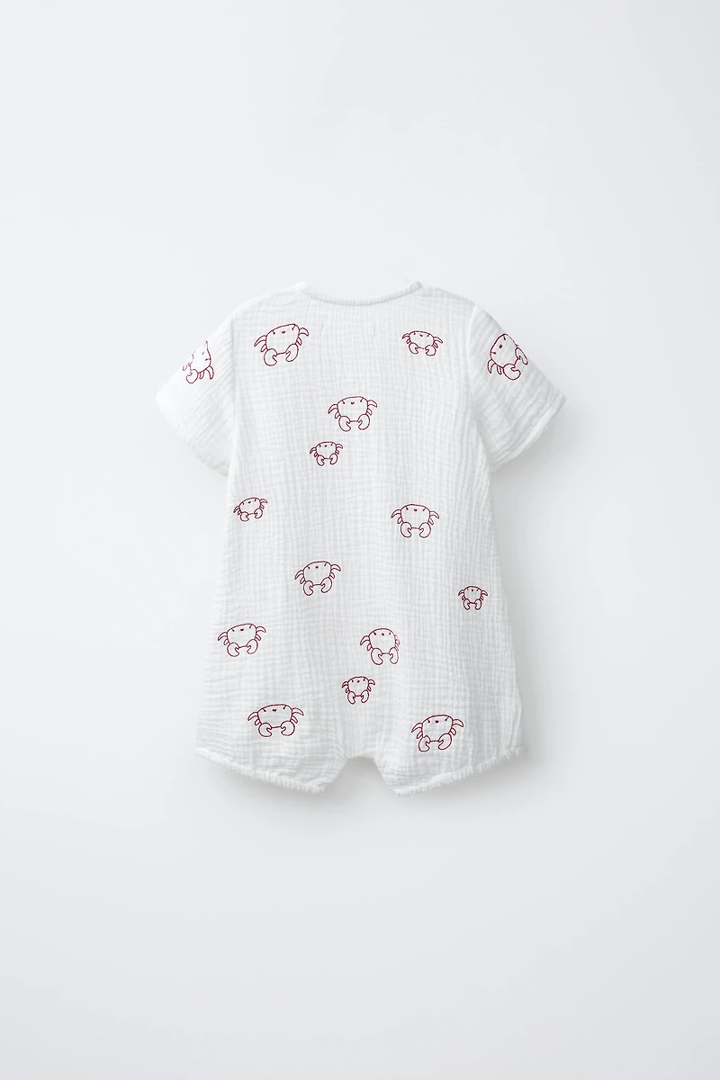 EMBROIDERED CRAB TEXTURED ROMPER