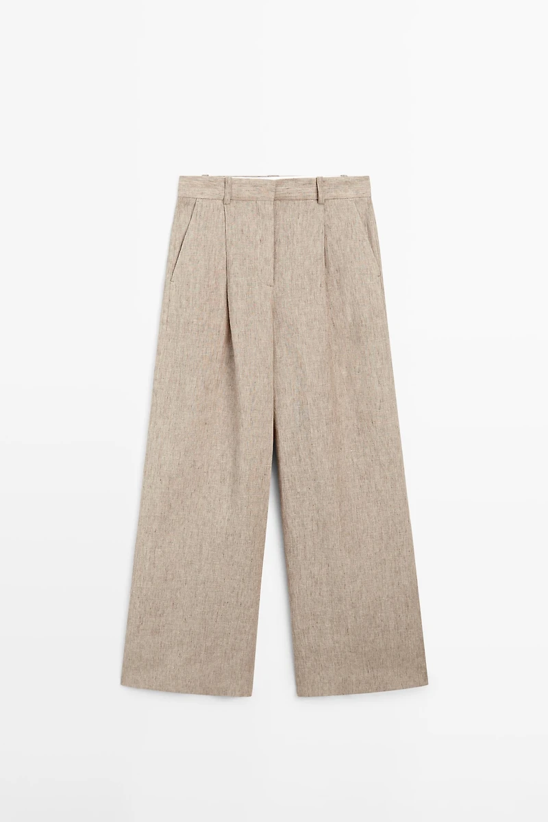 Pantalon chiné avec plis en lin