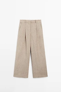 Pantalon chiné avec plis en lin