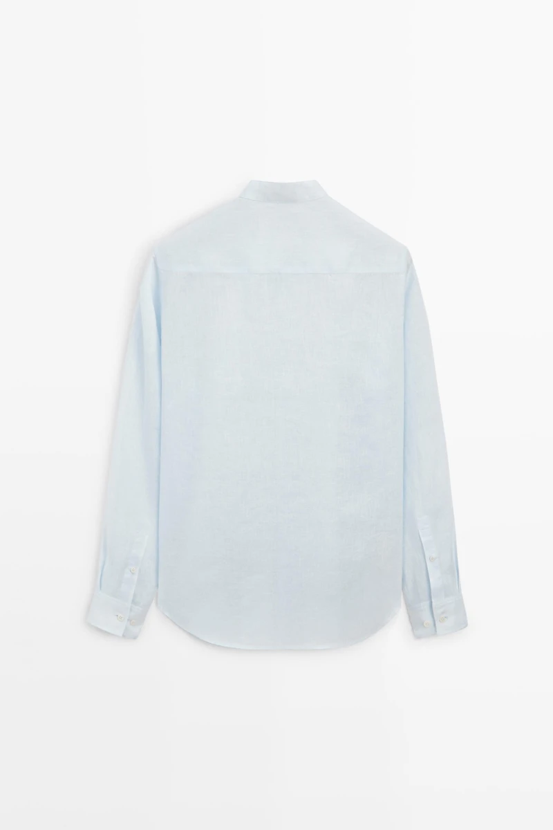 100% linen regular fit stand collar shirt