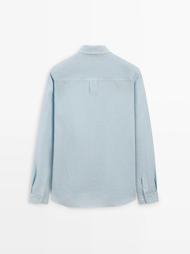 Textured 100% linen regular fit shirt