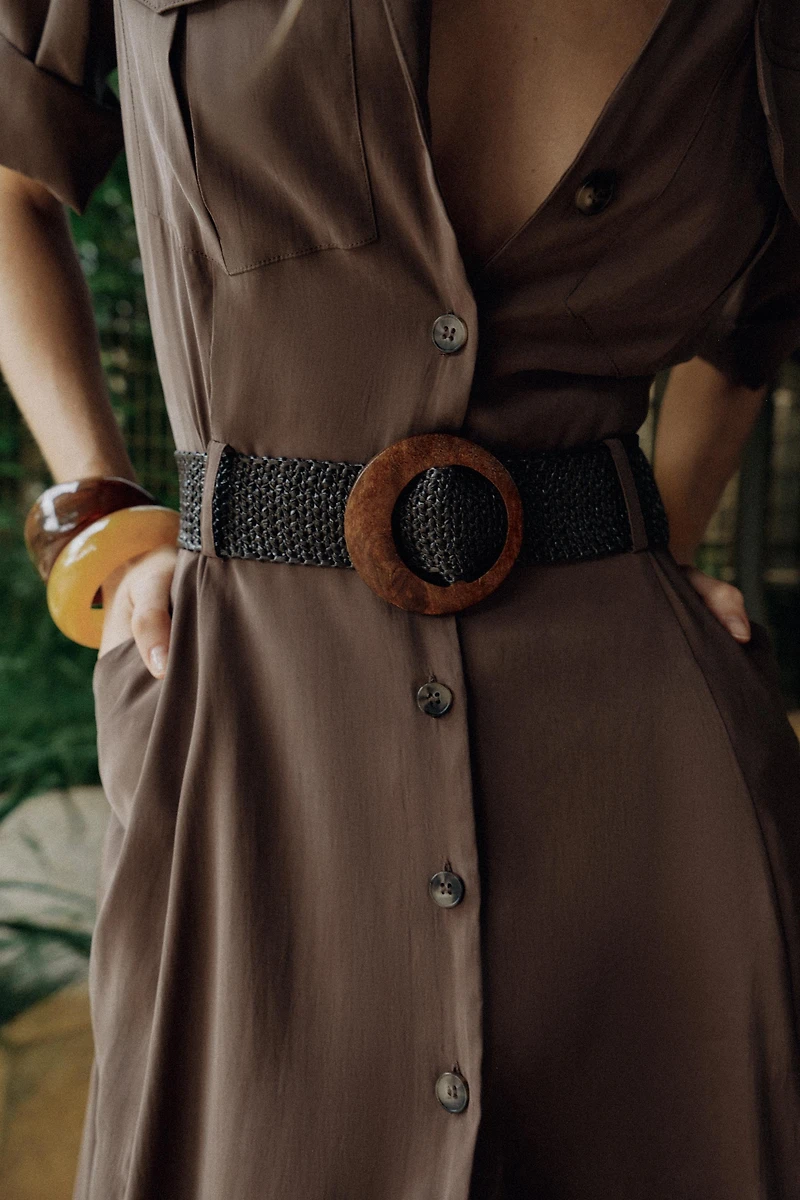 BELTED FLOWY SHIRT DRESS