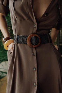 BELTED FLOWY SHIRT DRESS