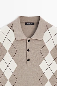 Cotton blend diamond pattern short sleeve polo shirt