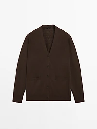 Long linen blend knit cardigan