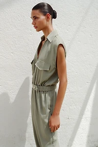 LINEN BELTED LONG JUMPSUIT