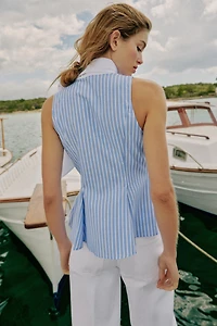STRIPED SHIRT WITH BOW AND SLEEVELESS