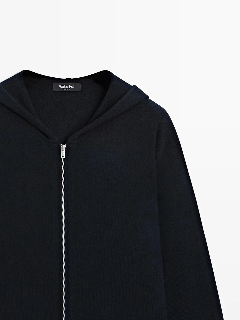 Zip-up knit cardigan with hood