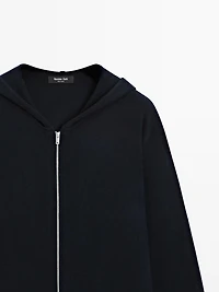 Zip-up knit cardigan with hood