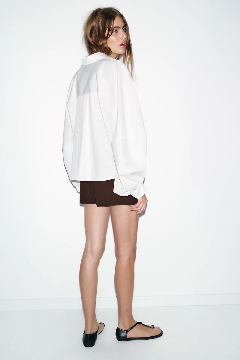 CHEMISE EN POPELINE À MANCHES BOUFFANTES