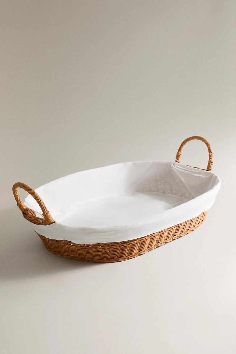 RATTAN AND COTTON IRONING BASKET