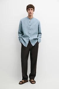 Regular fit contrast button 100% linen shirt