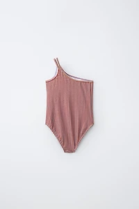 6-14 YEARS/ ASYMMETRIC SHIMMER STRIPED SWIMSUIT