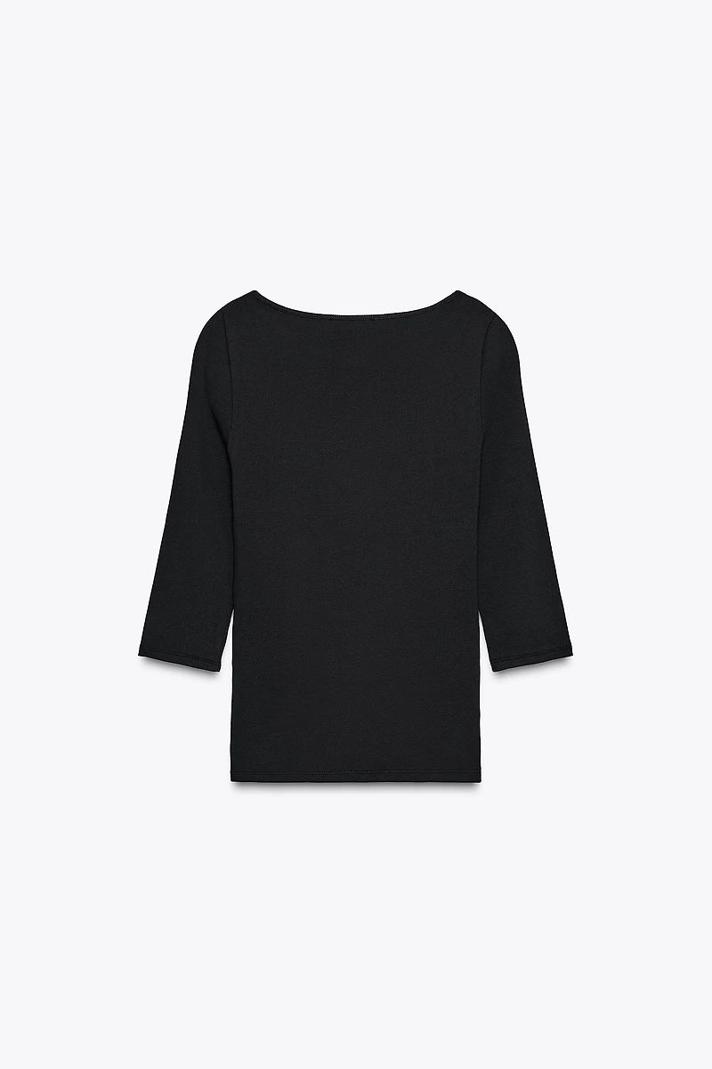 COTTON BOAT NECK T-SHIRT