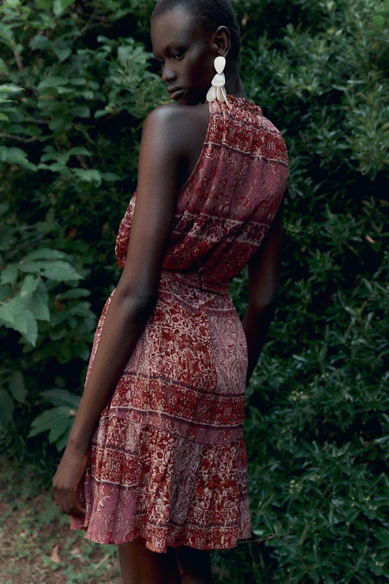 PATCHWORK PRINT MINI DRESS WITH BELT