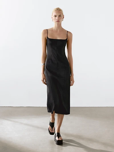 Strappy linen midi dress