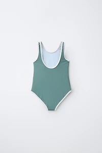 AGES 6-14/ CONTRASTING PIPING SWIMSUIT