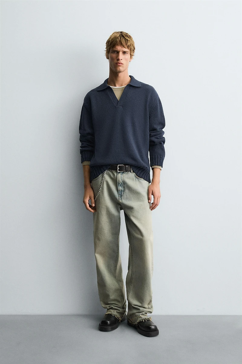 DISTRESSED KNIT POLO