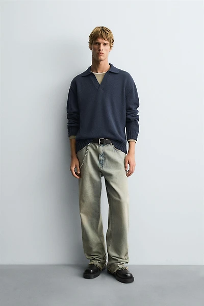 DISTRESSED KNIT POLO