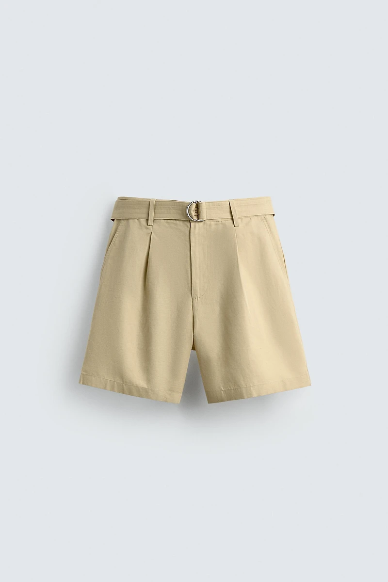 COTTON LINEN BELTED SHORTS
