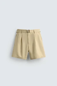 COTTON LINEN BELTED SHORTS