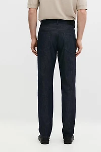 Lightweight tapered fit denim-effect trousers