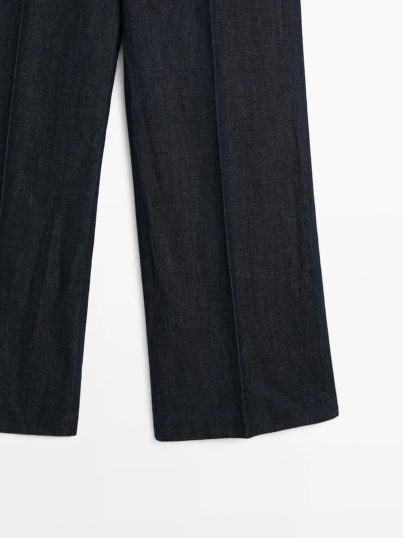 Wide-leg linen blend trousers