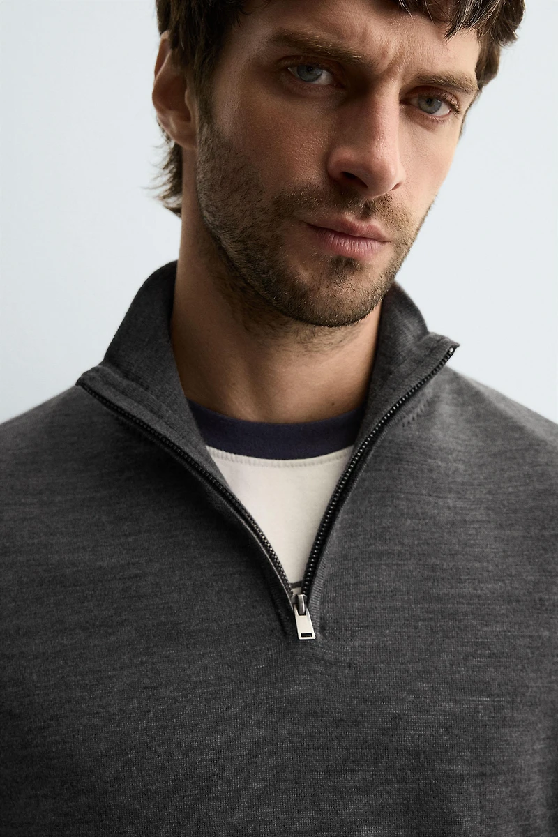 100% WOOL QUARTER-ZIP SWEATER