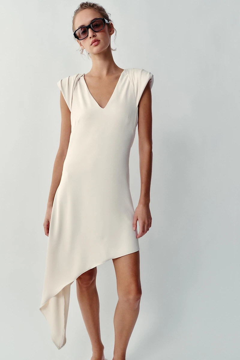 ASYMMETRIC SHORT DRESS WITH SHOULDER PADS