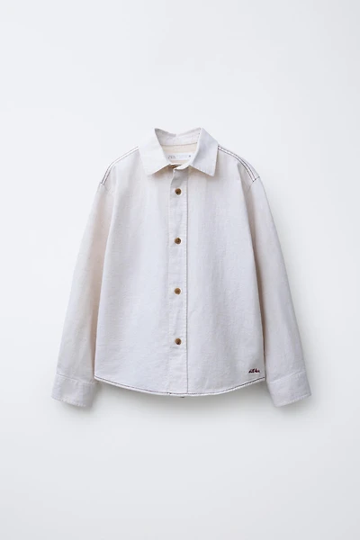 EMBROIDERED TEXT SHIRT WITH COTTON AND LINEN