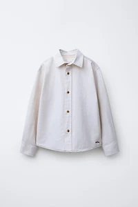 EMBROIDERED TEXT SHIRT WITH COTTON AND LINEN