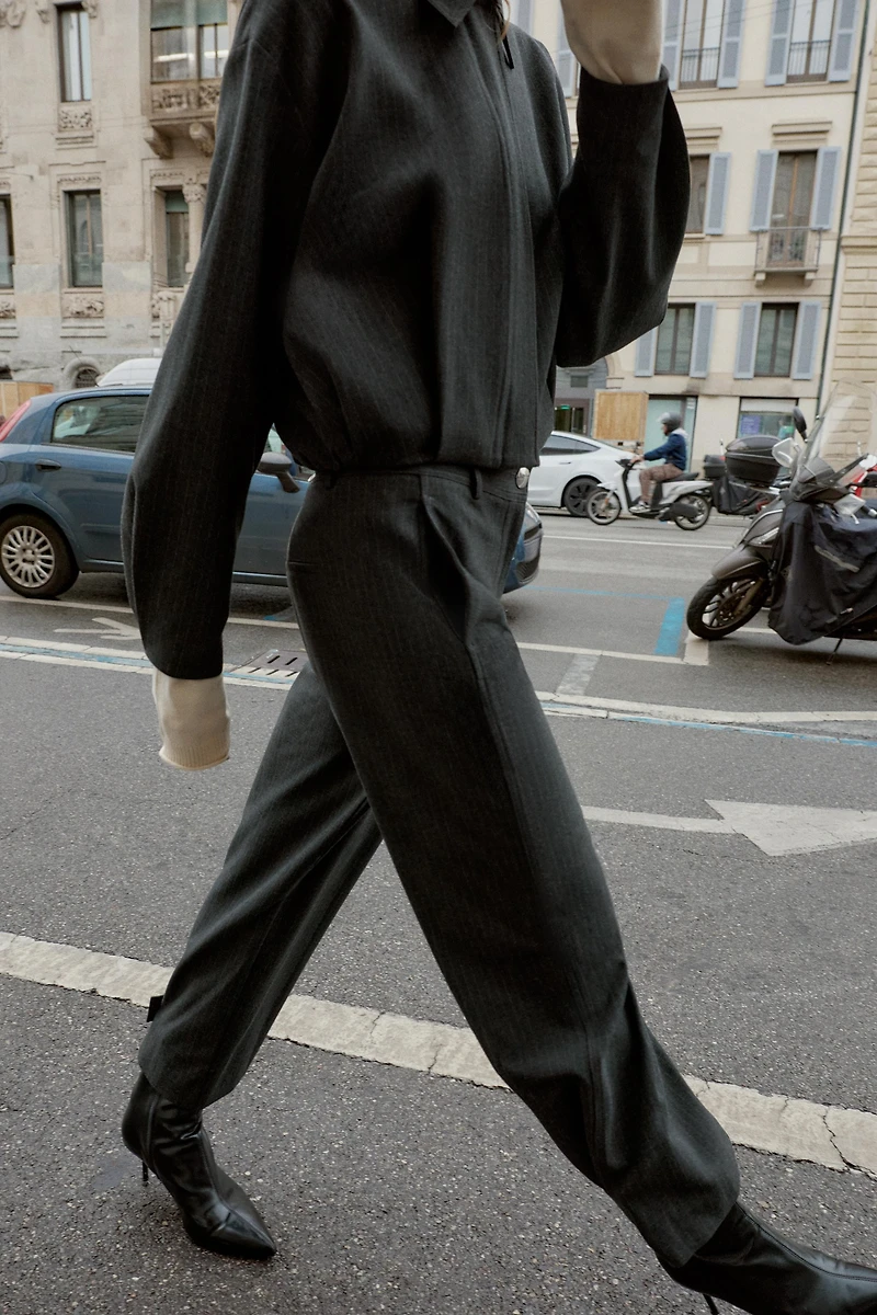 ADJUSTABLE HEM PINSTRIPE PANTS