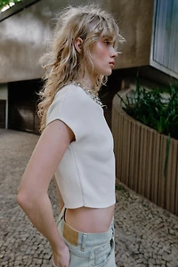 BEADED NECK KNIT TOP
