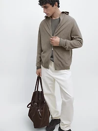 Wool blend knit cardigan with hood